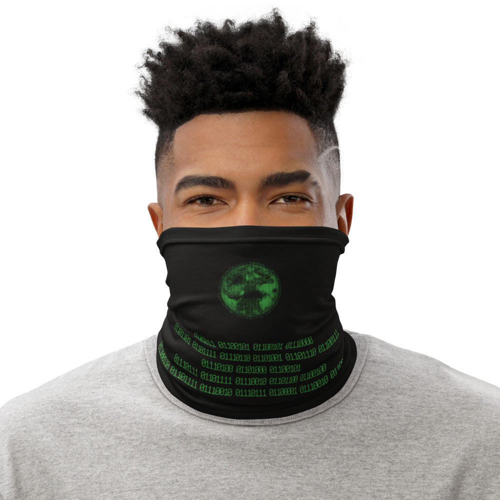 Binary Instructions To Keep Moving The World Forward With Vitruvian Earth In Green on Neck Gaiter