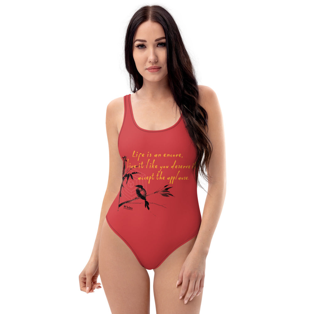 Life Is An Encore Haiku With Wren on Women's One-Piece Swimsuit