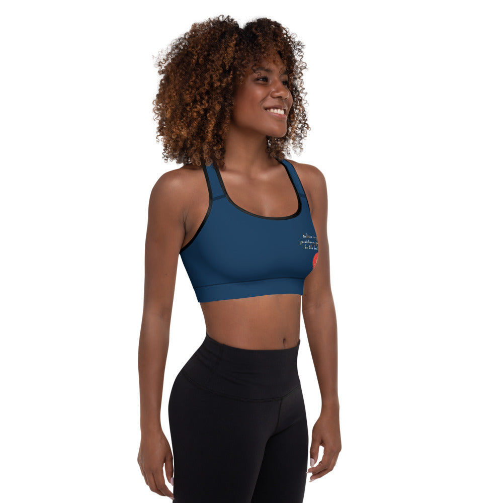 Believe To Win Haiku With Sun Tree on Padded Sports Bra