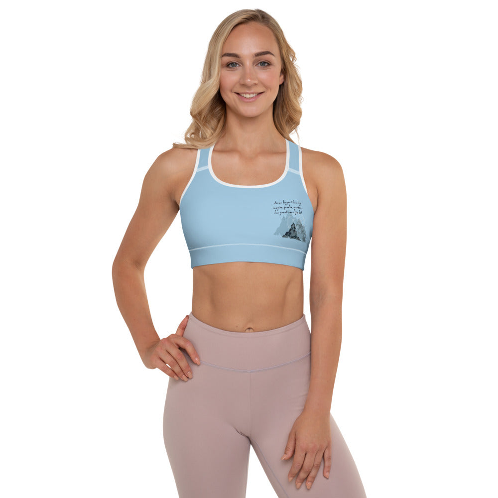 Dream Bigger Haiku With Mountains on Padded Sports Bra