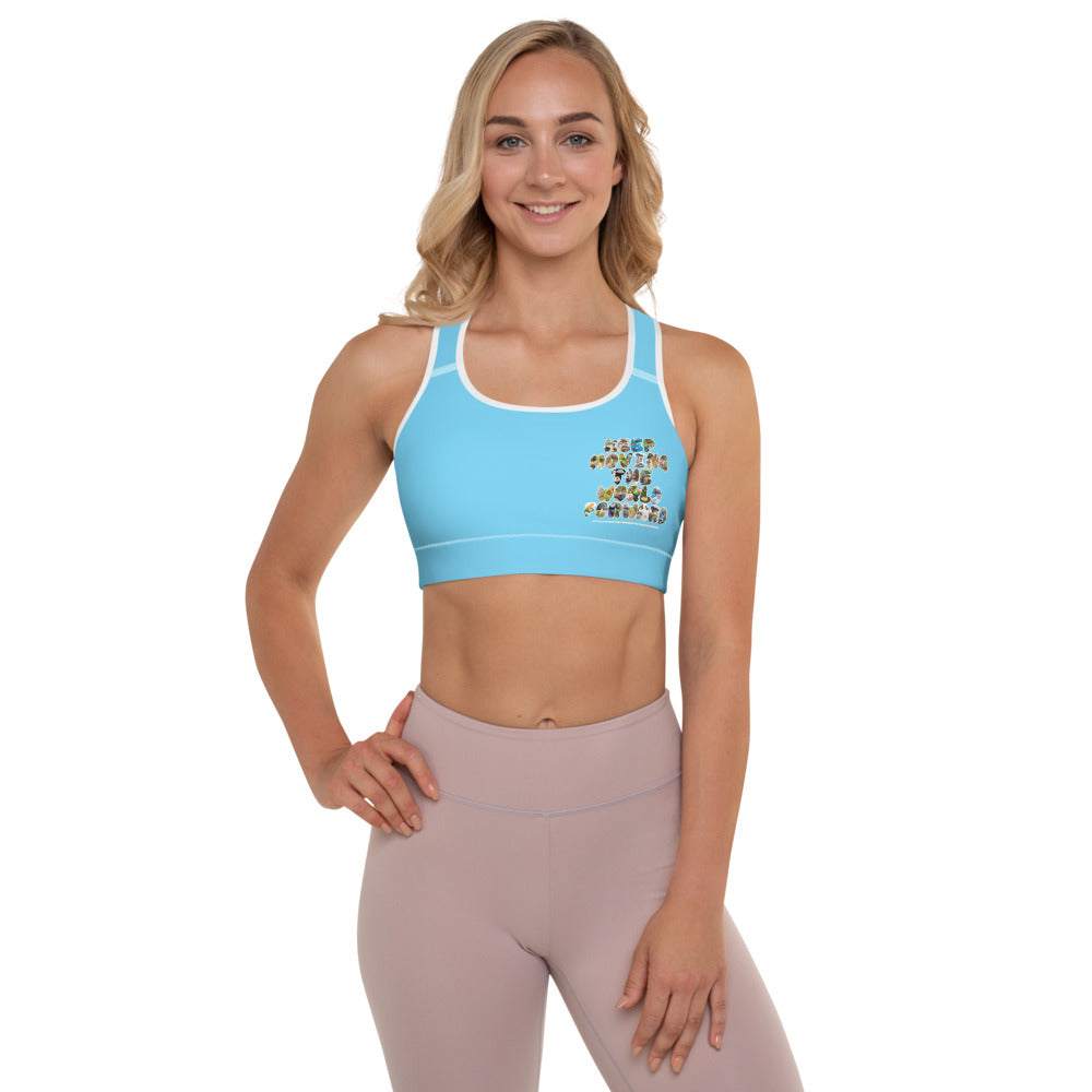 Baby Animals Keep Moving The World Forward In Blue on Padded Sports Bra