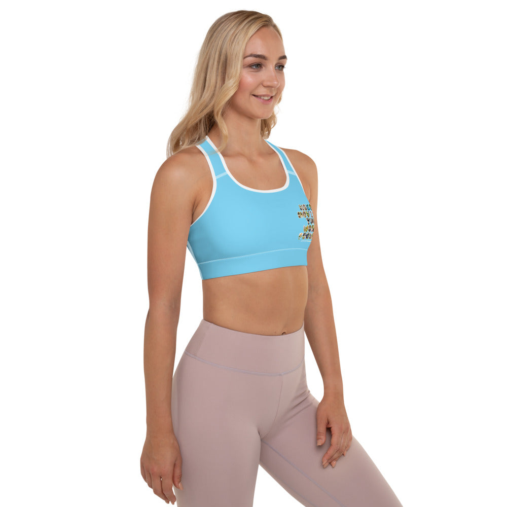 Baby Animals Keep Moving The World Forward In Blue on Padded Sports Bra