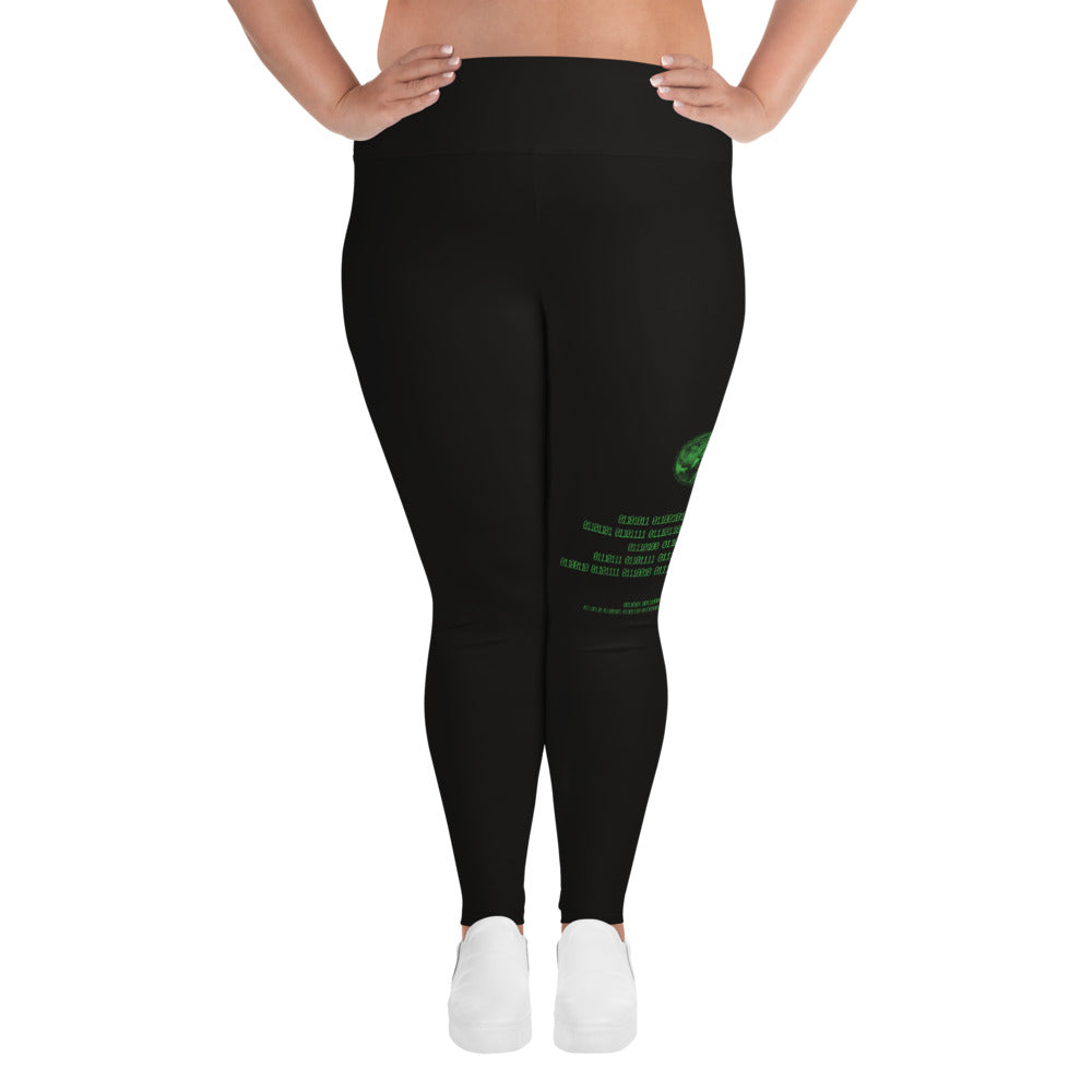 Binary Instructions To Keep Moving The World Forward With Venusian Earth In Green on Plus Size Leggings