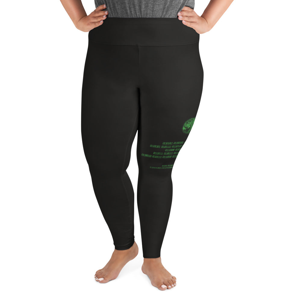 Binary Instructions To Keep Moving The World Forward With Venusian Earth In Green on Plus Size Leggings