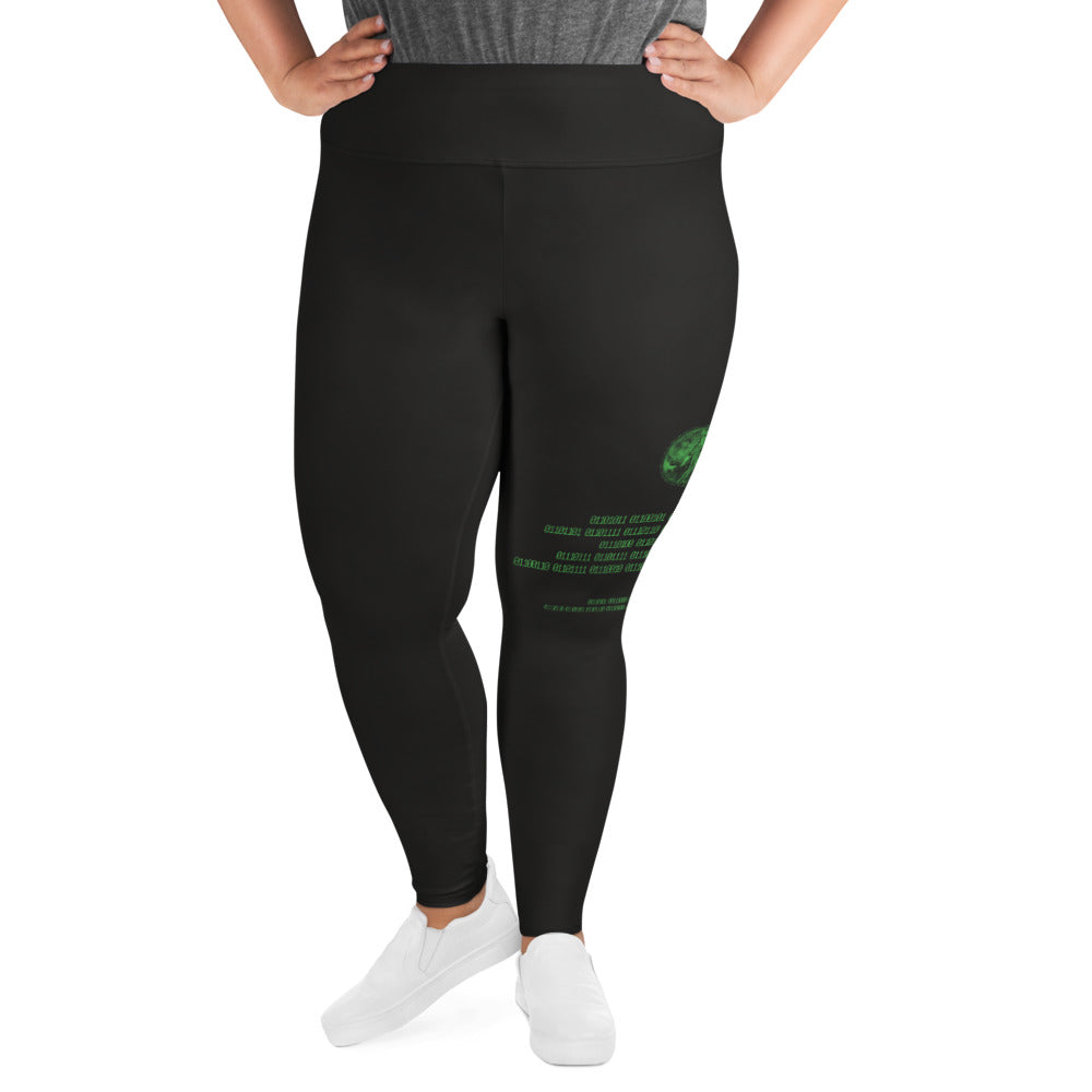 Binary Instructions To Keep Moving The World Forward With Venusian Earth In Green on Plus Size Leggings