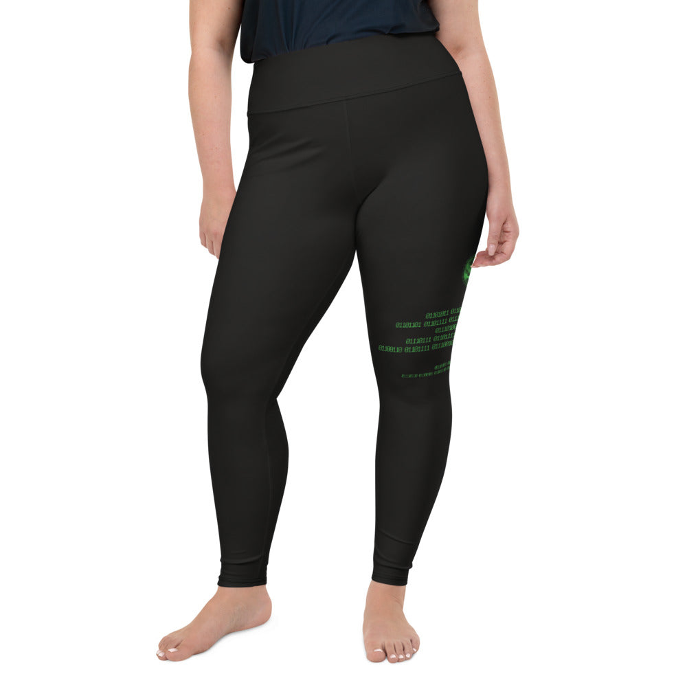 Binary Instructions To Keep Moving The World Forward With Venusian Earth In Green on Plus Size Leggings