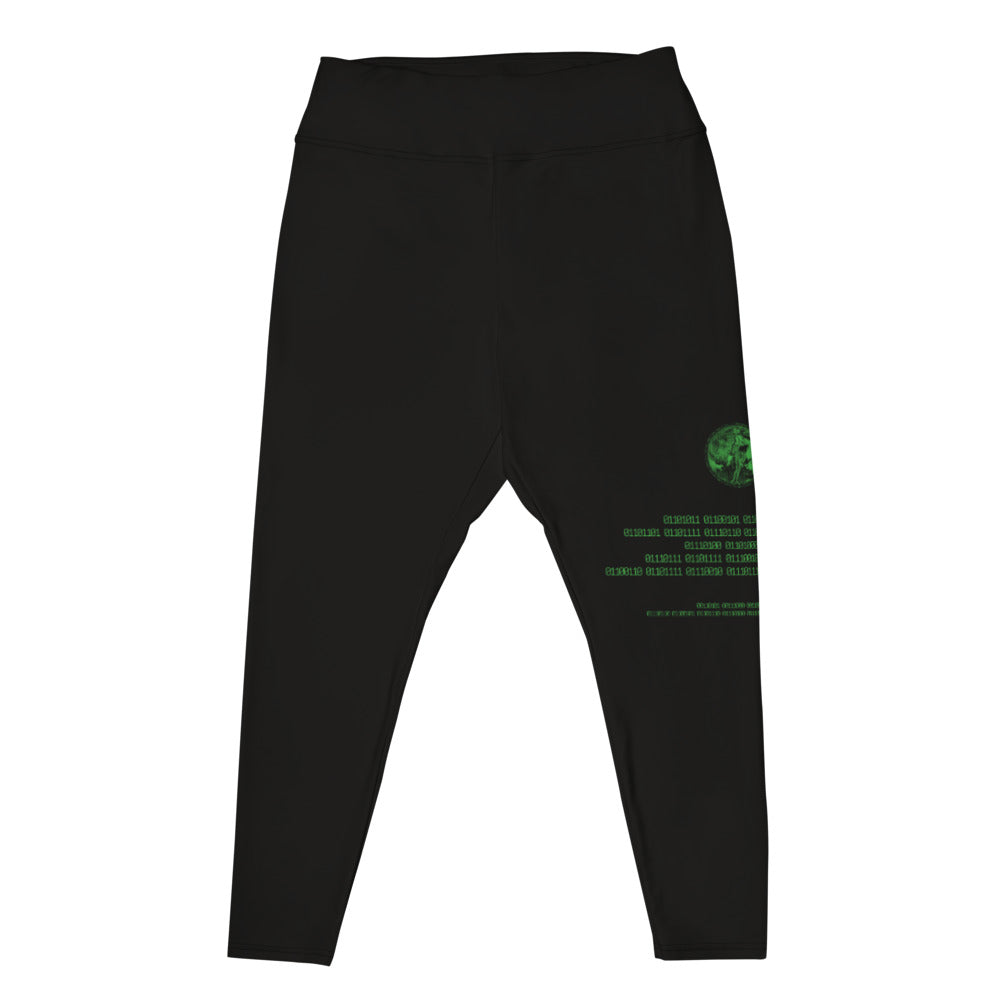 Binary Instructions To Keep Moving The World Forward With Venusian Earth In Green on Plus Size Leggings