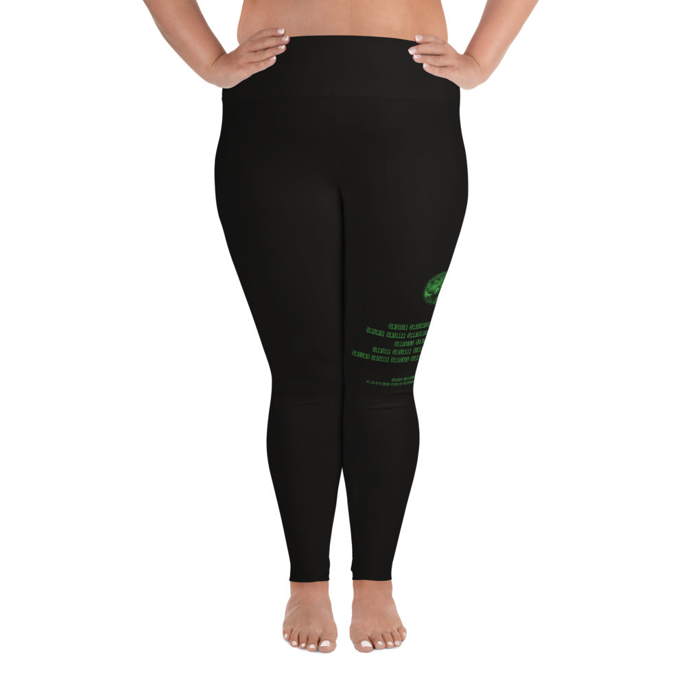 Binary Instructions To Keep Moving The World Forward With Venusian Earth In Green on Plus Size Leggings