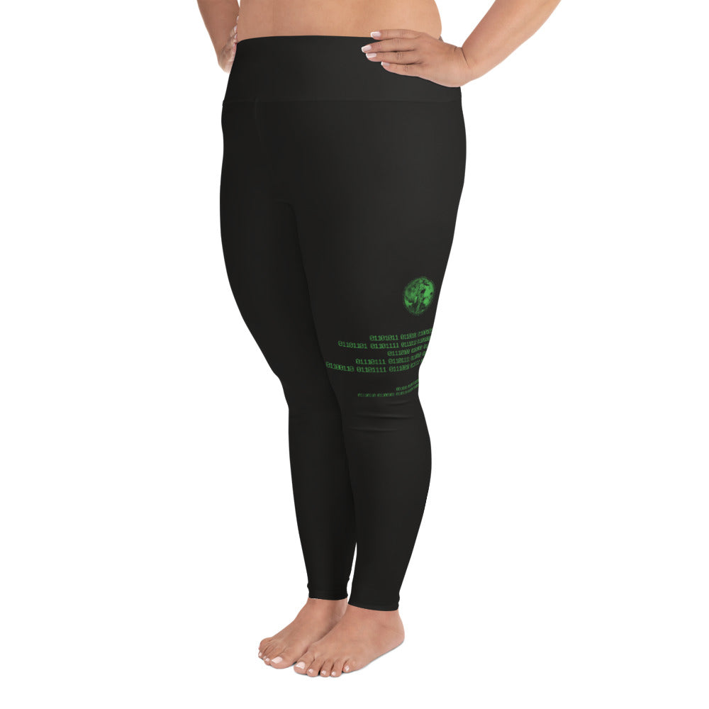 Binary Instructions To Keep Moving The World Forward With Venusian Earth In Green on Plus Size Leggings