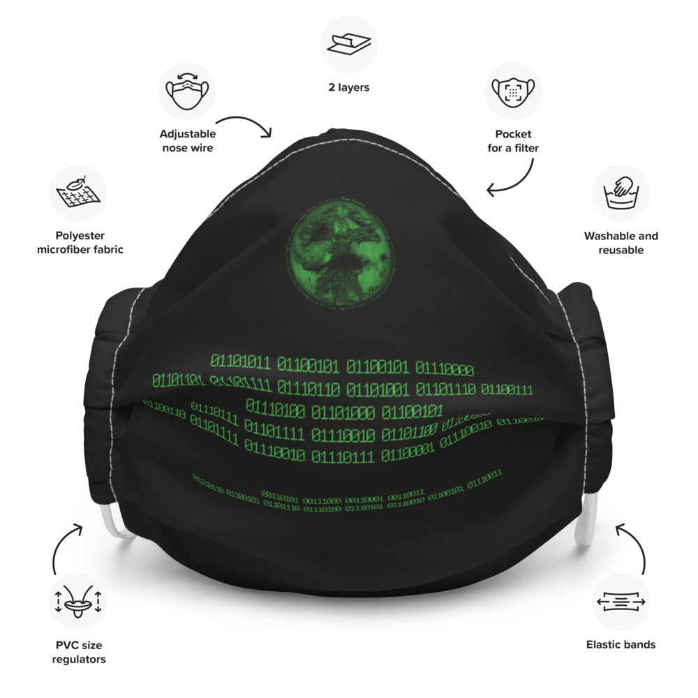 Binary Instructions To Keep Moving The World Forward With Vitruvian Earth In Green on Premium Face Mask