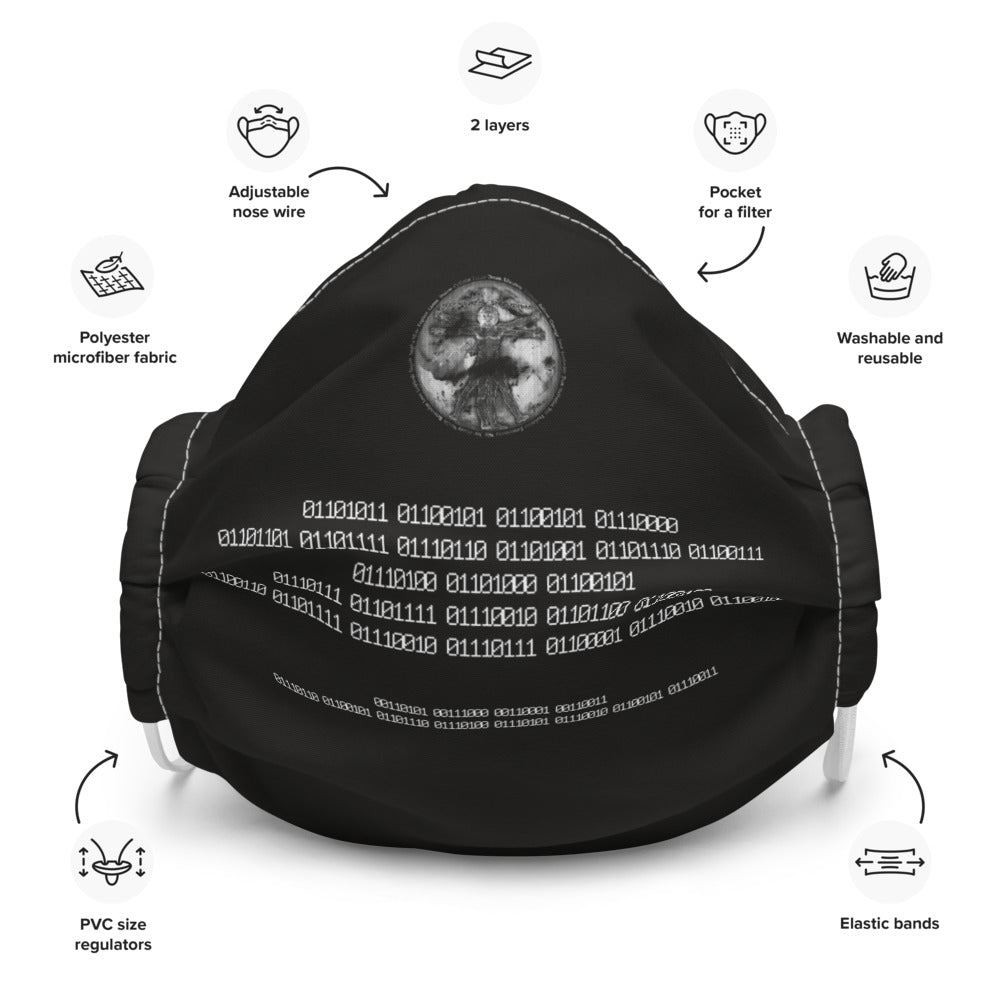 Binary Instructions To Keep Moving The World Forward With Vitruvian Earth In White on Premium Face Mask