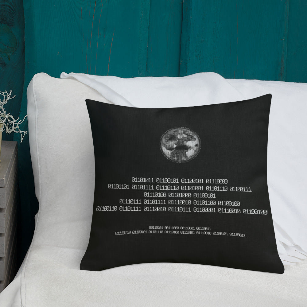 Binary Instructions To Keep Moving The World Forward With Vitruvian Earth In White on Premium Pillow