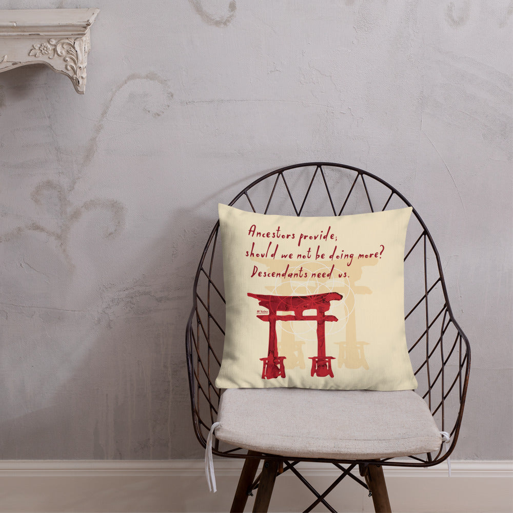 Descendants Need Ancestors Haiku With Pagoda on Premium Pillow