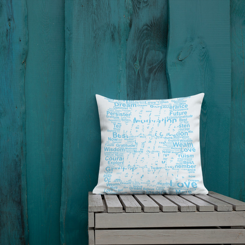 Word Clouds To Keep Moving The World Forward Through Blue Word Sky on Premium Pillow