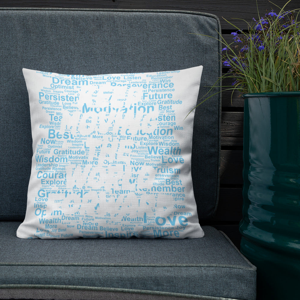 Word Clouds To Keep Moving The World Forward Through Blue Word Sky on Premium Pillow