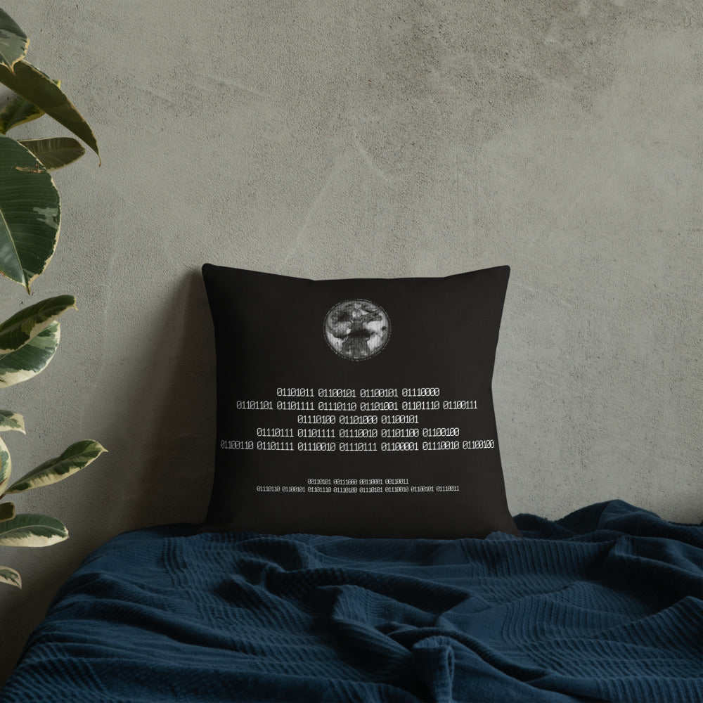 Binary Instructions To Keep Moving The World Forward With Vitruvian Earth In White on Premium Pillow