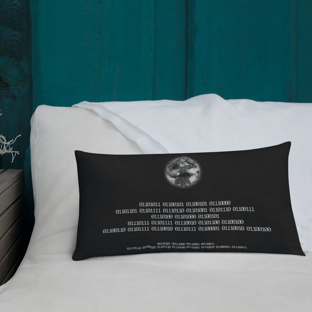 Binary Instructions To Keep Moving The World Forward With Vitruvian Earth In White on Premium Pillow