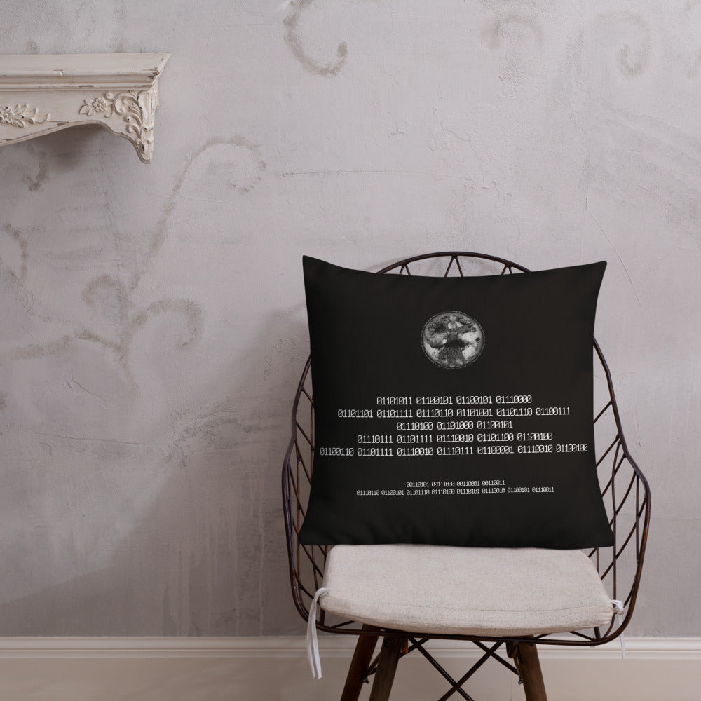 Binary Instructions To Keep Moving The World Forward With Vitruvian Earth In White on Premium Pillow