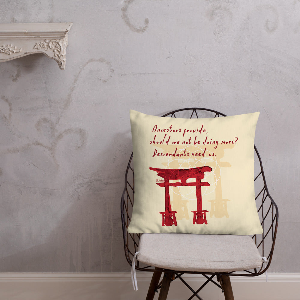 Descendants Need Ancestors Haiku With Pagoda on Premium Pillow