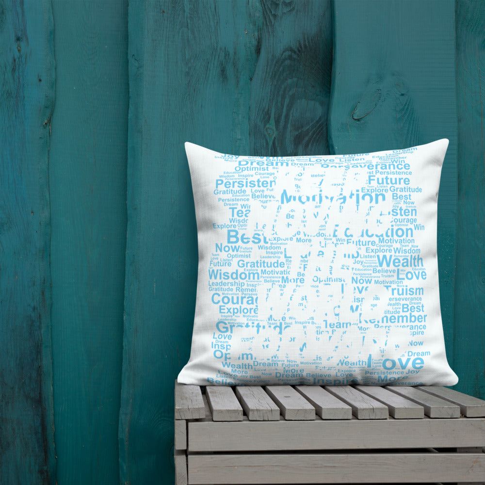 Word Clouds To Keep Moving The World Forward Through Blue Word Sky on Premium Pillow