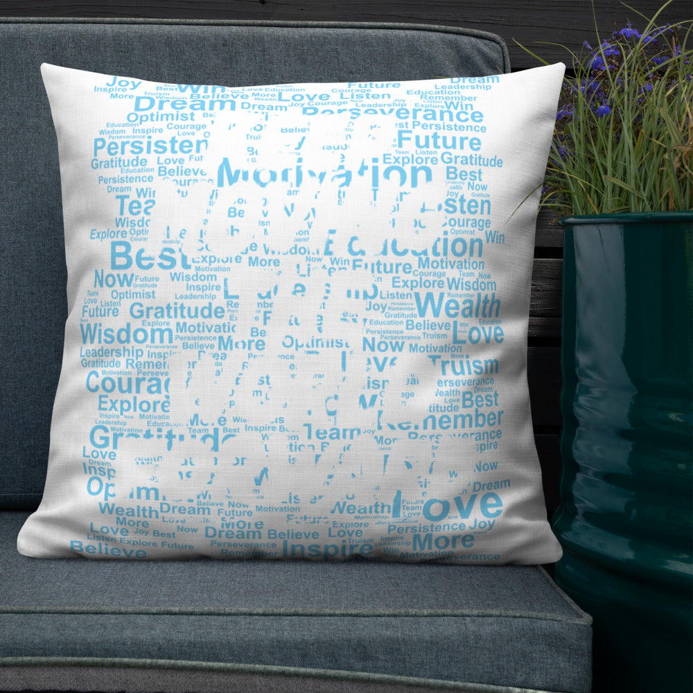 Word Clouds To Keep Moving The World Forward Through Blue Word Sky on Premium Pillow