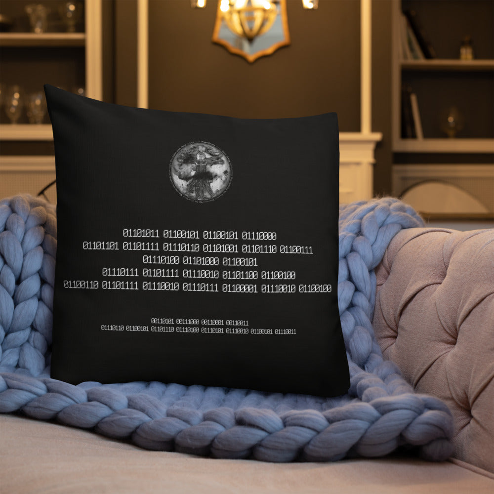 Binary Instructions To Keep Moving The World Forward With Vitruvian Earth In White on Premium Pillow