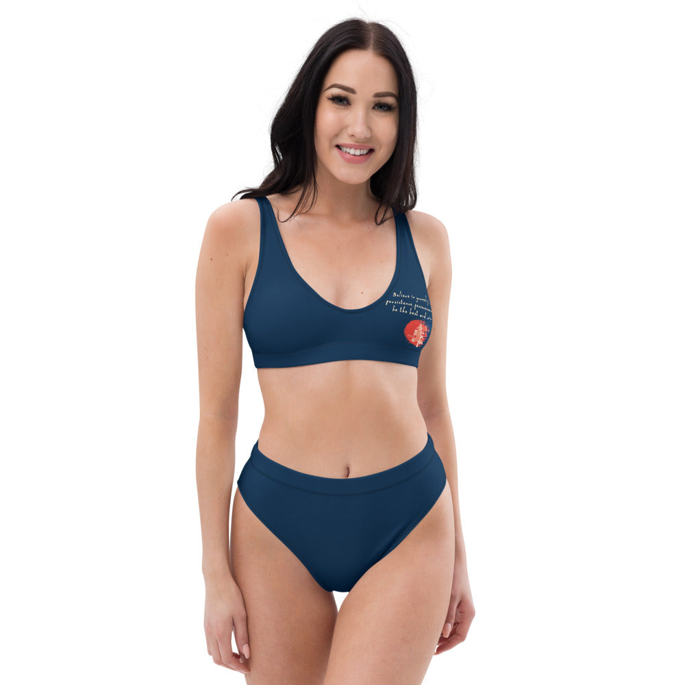 Believe To Win Haiku With Sun Tree on High-Waisted Bikini Swimsuit