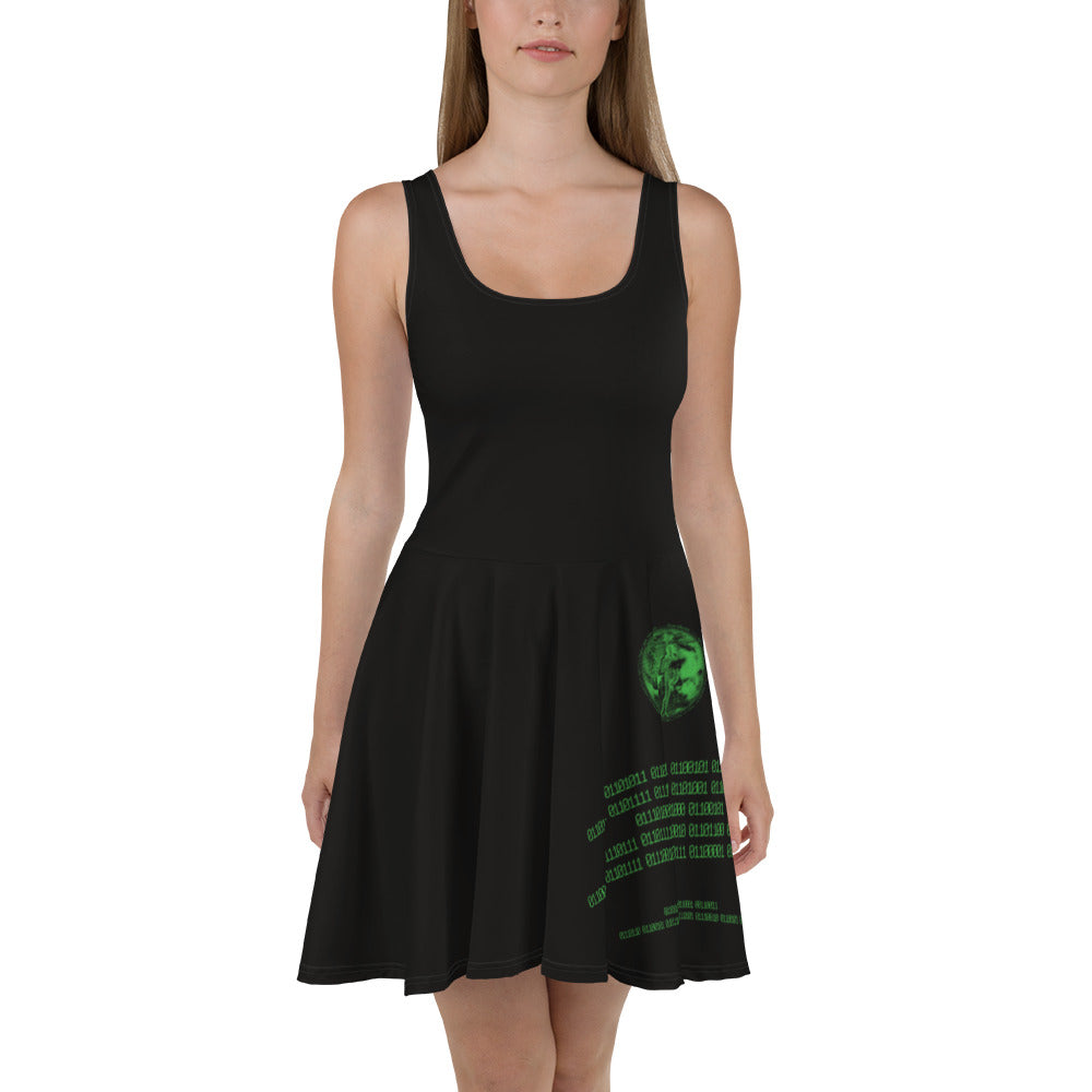 Binary Instructions To Keep Moving The World Forward With Venusian Earth In Green on Women's Skater Dress