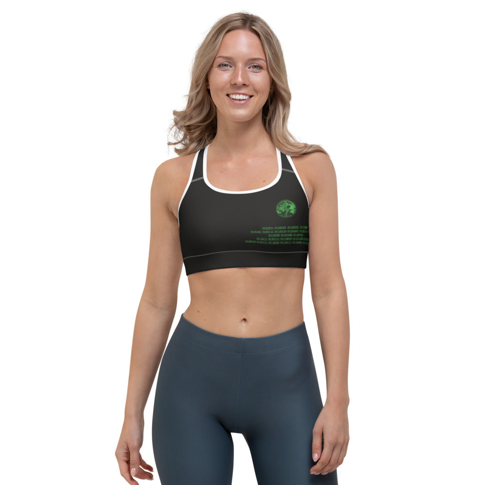 Binary Instructions To Keep Moving The World Forward With Venusian Earth In Green on Sports Bra