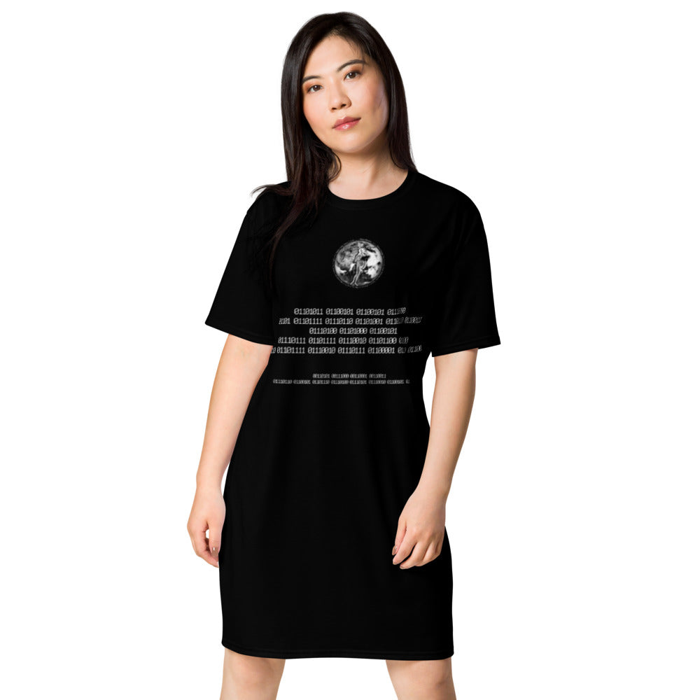 Binary Instructions To Keep Moving The World Forward With Venusian Earth In White on Women's Original T-Shirt Dress - Sleep Shirt