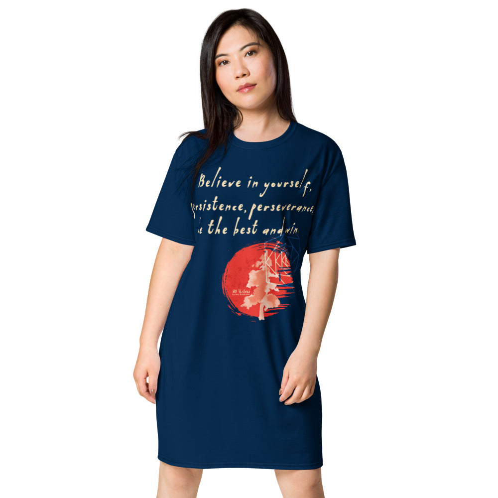 Believe To Win Haiku With Sun Tree on Women's Original T-Shirt Dress - Sleep Shirt