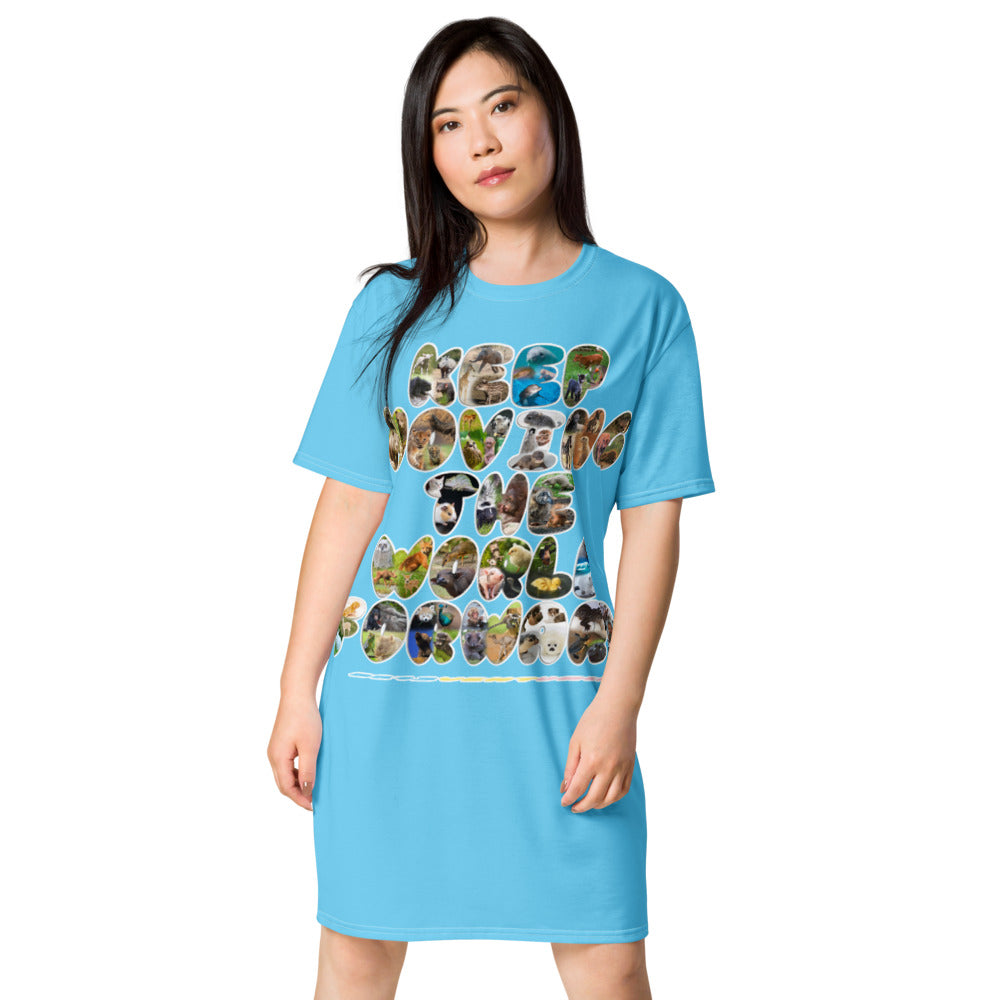 Baby Animals Keep Moving The World Forward In Blue on Women's Original T-Shirt Dress - Sleep Shirt