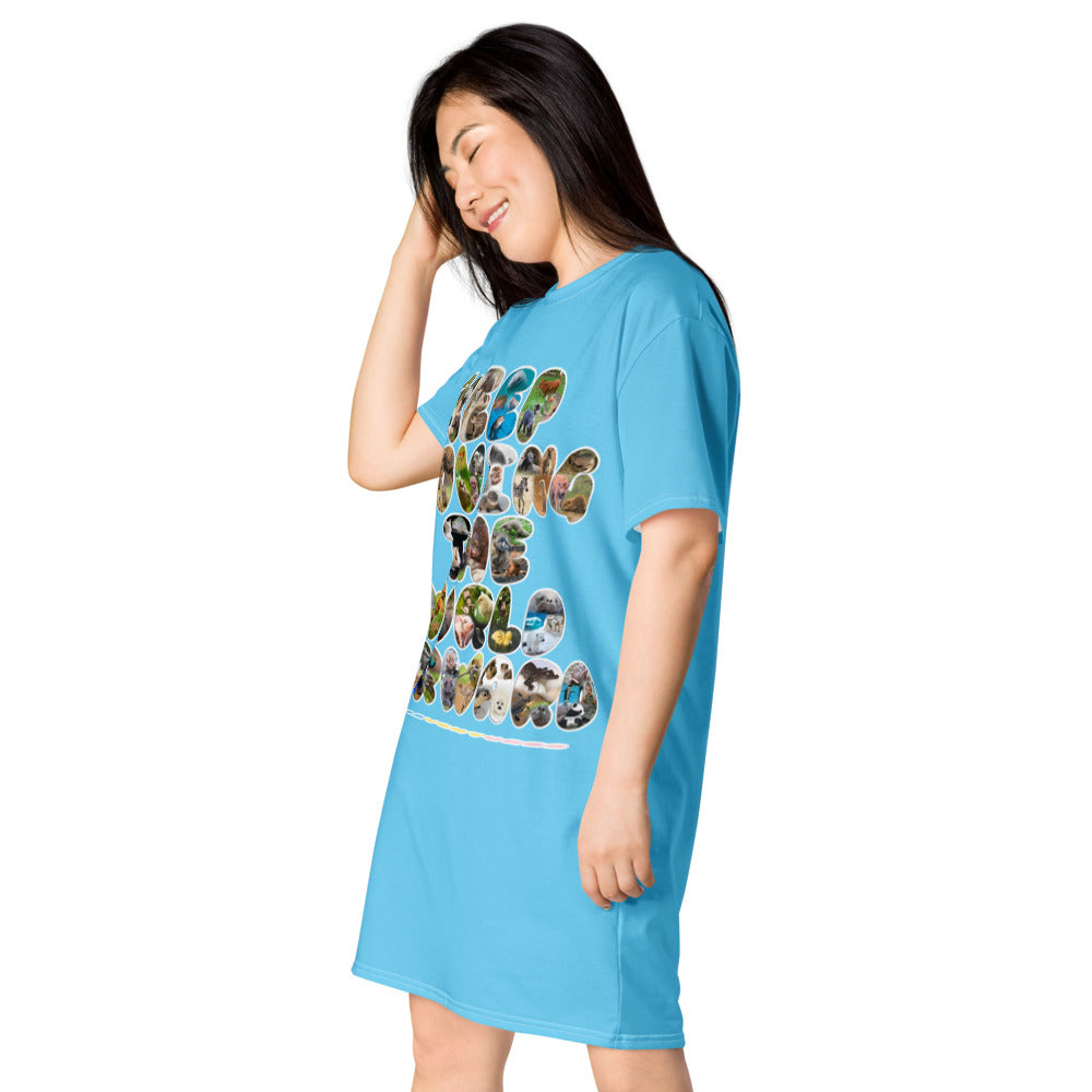 Baby Animals Keep Moving The World Forward In Blue on Women's Original T-Shirt Dress - Sleep Shirt