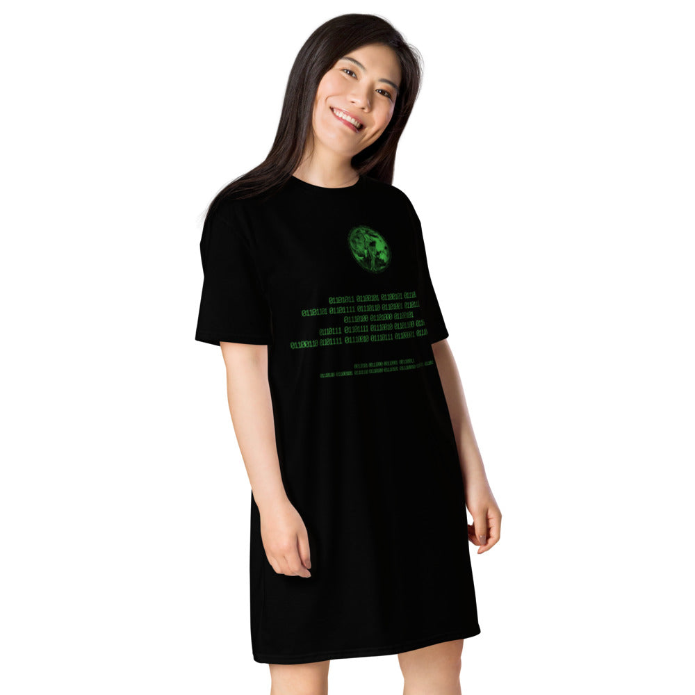 Binary Instructions To Keep Moving The World Forward With Venusian Earth In Green on Women's Original T-Shirt Dress - Sleep Shirt