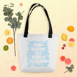 Word Clouds To Keep Moving The World Forward Through Blue Word Sky on Tote Bag