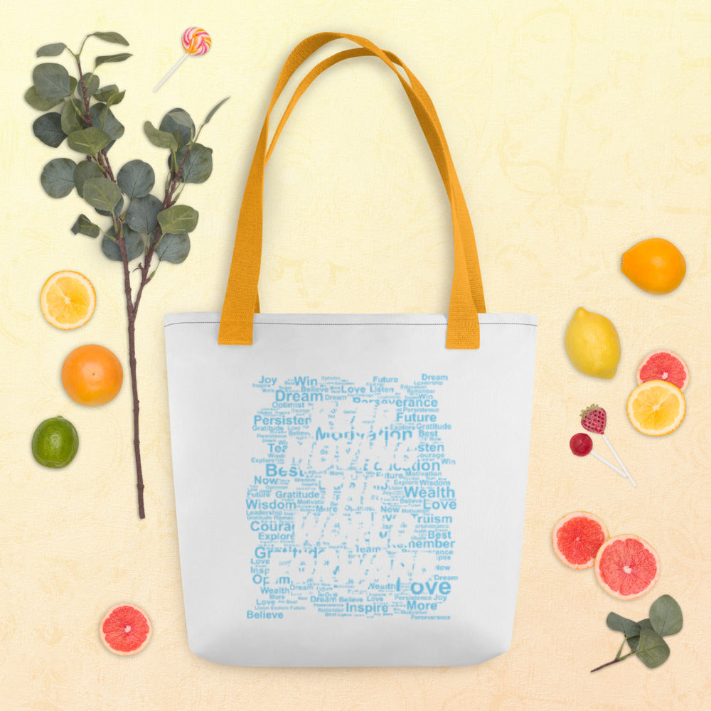 Word Clouds To Keep Moving The World Forward Through Blue Word Sky on Tote Bag