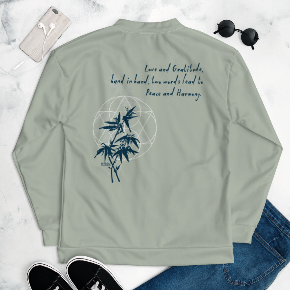 Love Gratitude Peace Harmony Haiku With Bamboo on Bomber Jacket