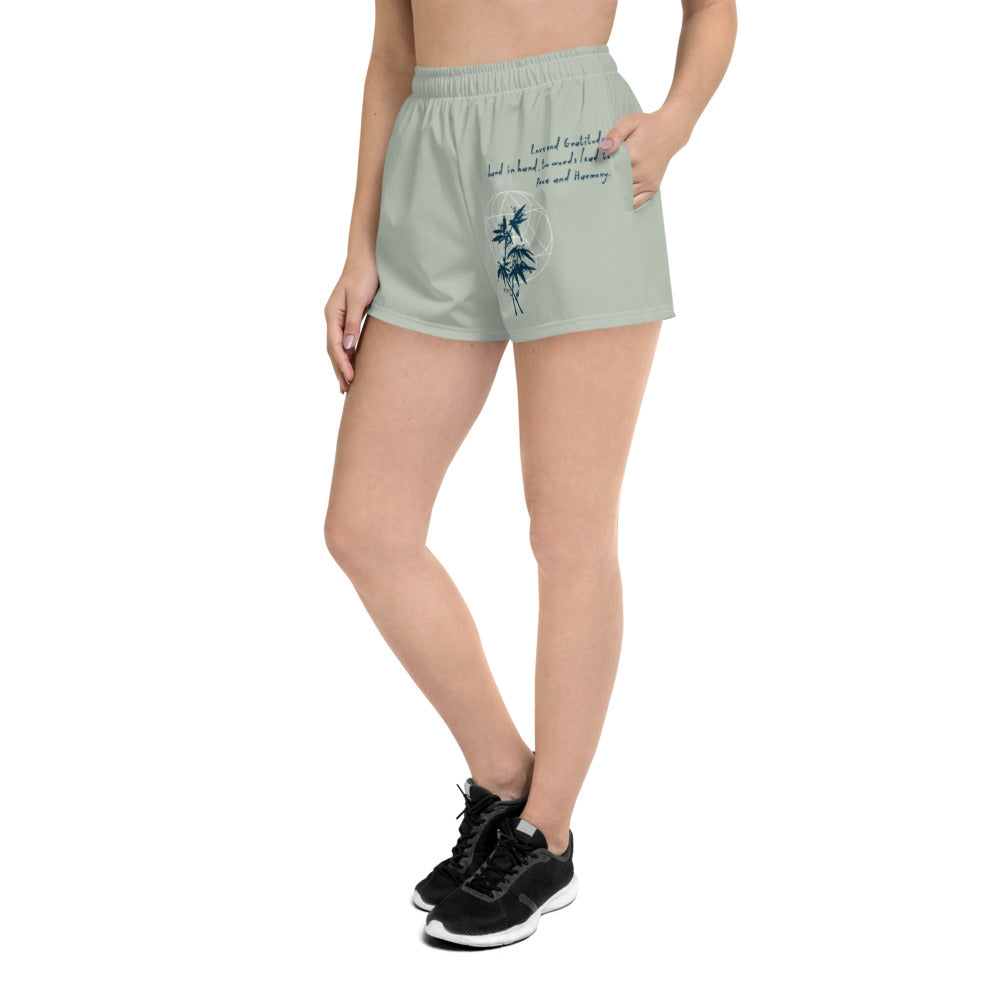 Love Gratitude Peace Harmony Haiku With Bamboo on Women's Athletic Short Shorts