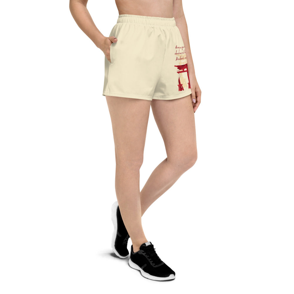 Descendants Need Ancestors Haiku With Pagoda on Women's Athletic Short Shorts