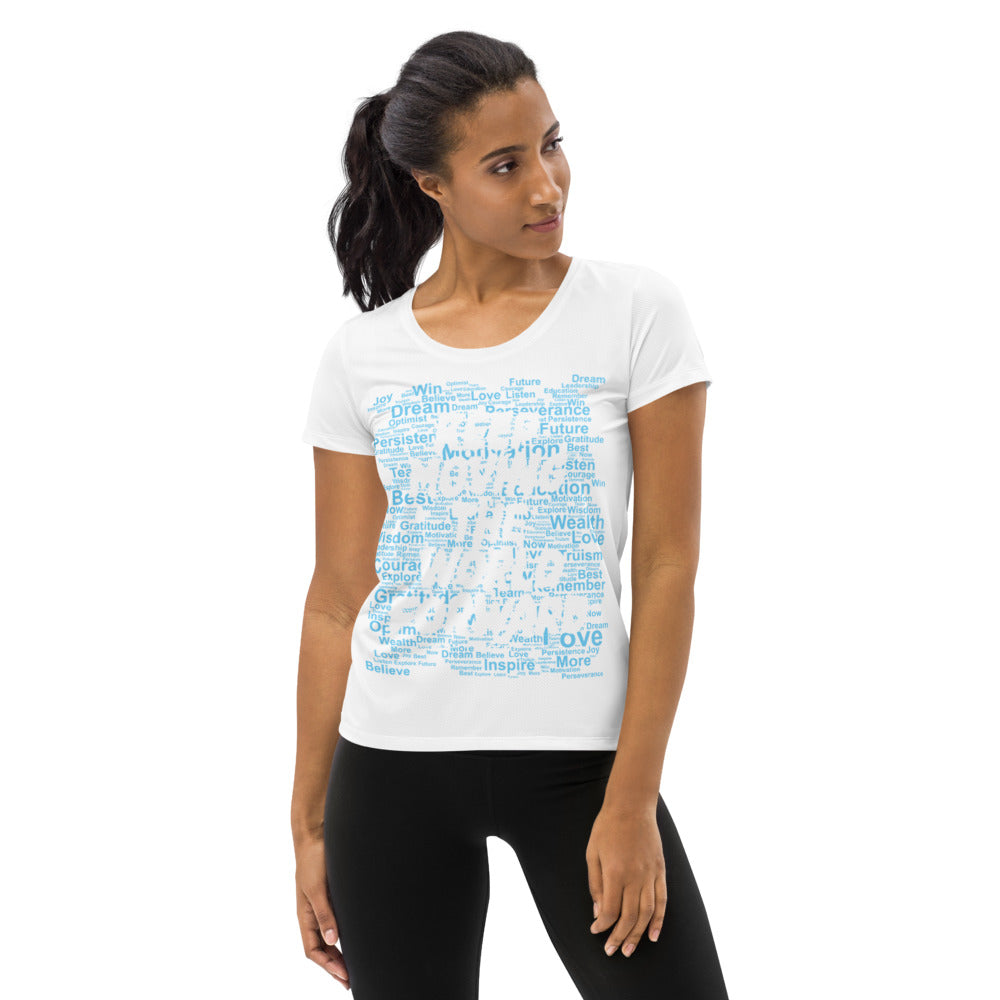 Word Clouds To Keep Moving The World Forward Through Blue Word Sky on Women's Original Athletic T-Shirt