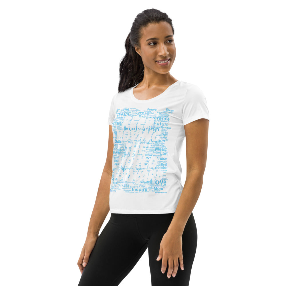 Word Clouds To Keep Moving The World Forward Through Blue Word Sky on Women's Original Athletic T-Shirt