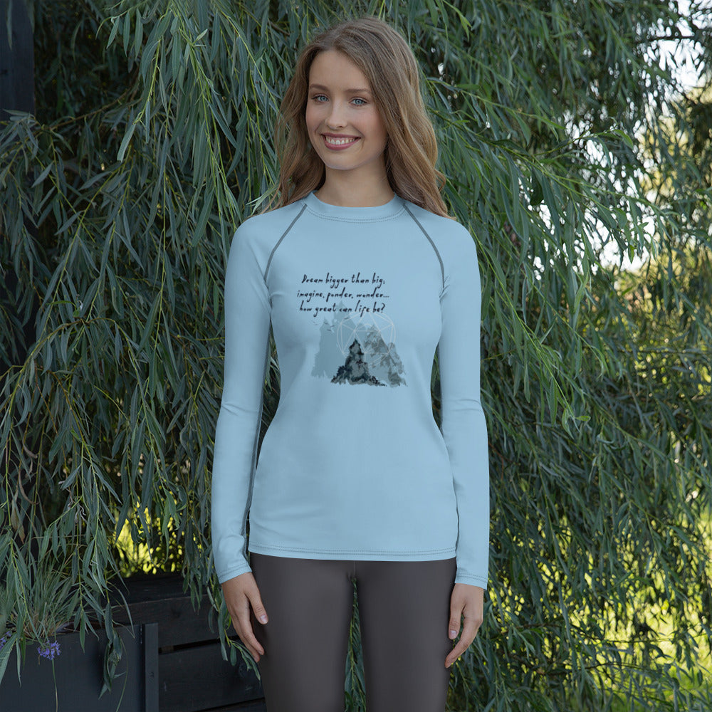 Dream Bigger Haiku With Mountains on Women's Rash Guard