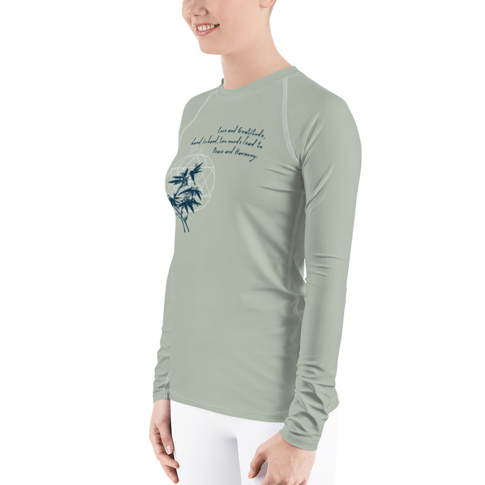 Love Gratitude Peace Harmony Haiku With Bamboo on Women's Rash Guard