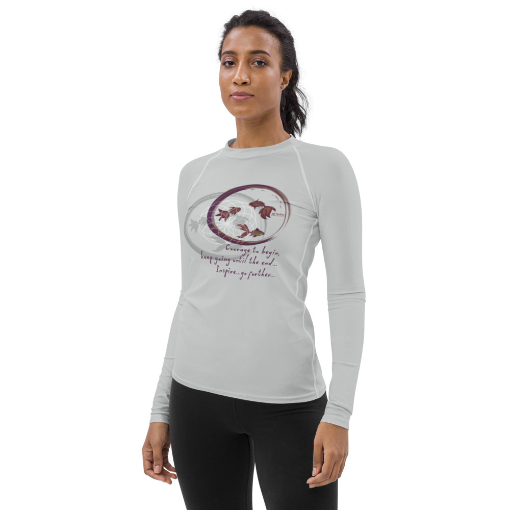 Courage To Begin Haiku With Fish on Women's Rash Guard