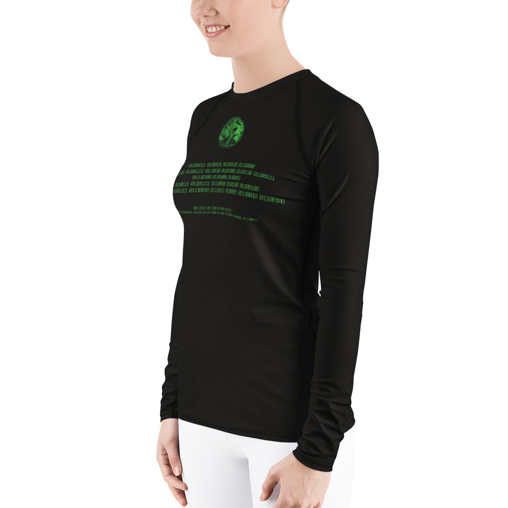 Binary Instructions To Keep Moving The World Forward With Venusian Earth In Green on Women's Rash Guard