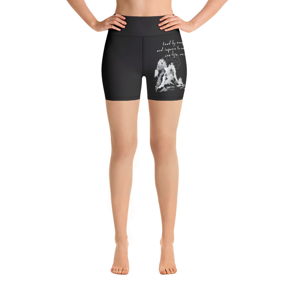 Lead By Example Haiku With Mountain Shrines on Yoga Shorts