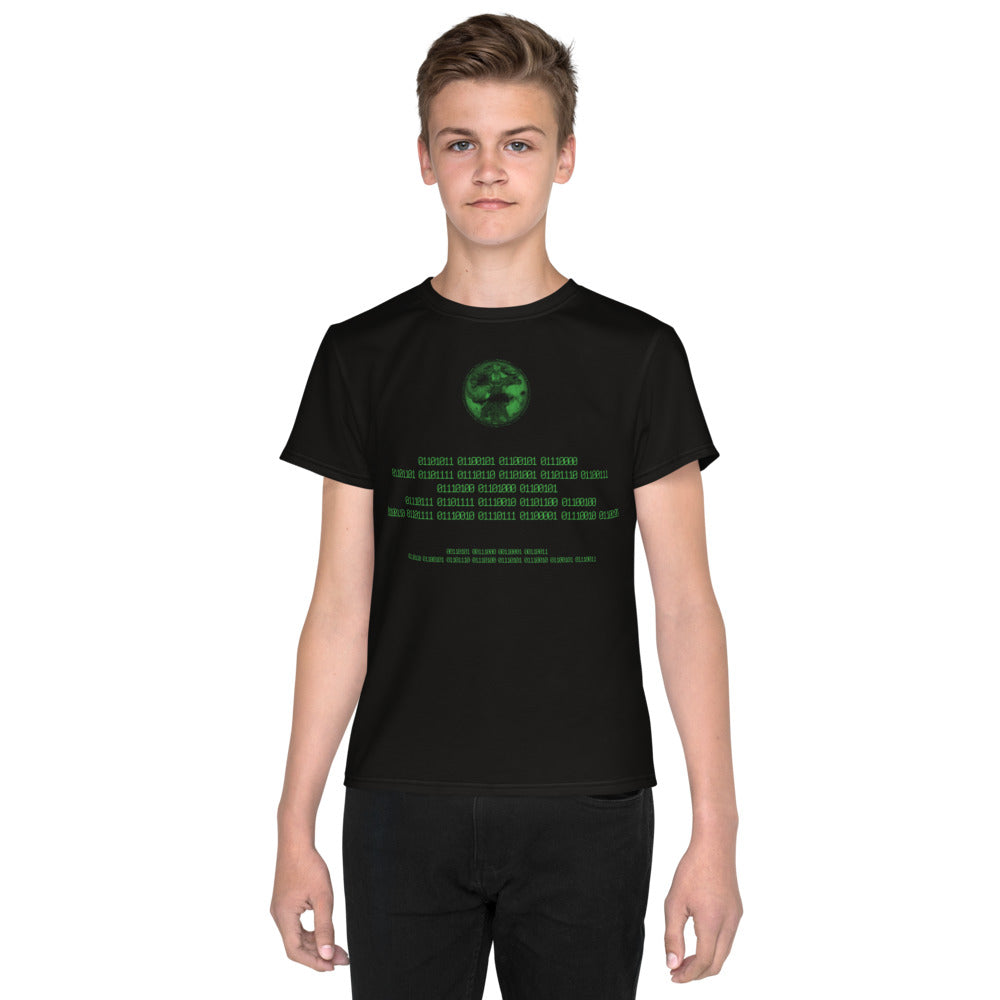 Binary Instructions To Keep Moving The World Forward With Vitruvian Earth In Green on Youth Original Tee Shirt