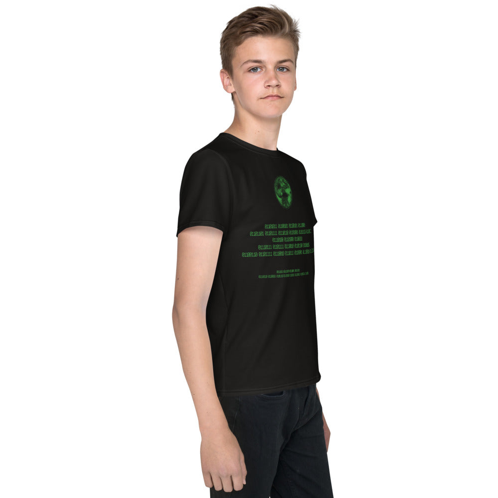 Binary Instructions To Keep Moving The World Forward With Vitruvian Earth In Green on Youth Original Tee Shirt