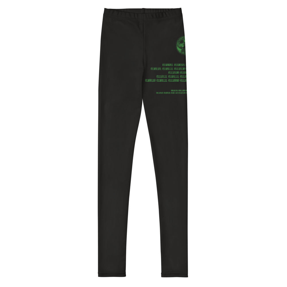 Binary Instructions To Keep Moving The World Forward With Vitruvian Earth In Green on Youth Leggings