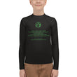 Binary Instructions To Keep Moving The World Forward With Vitruvian Earth In Green on Youth Rash Guard